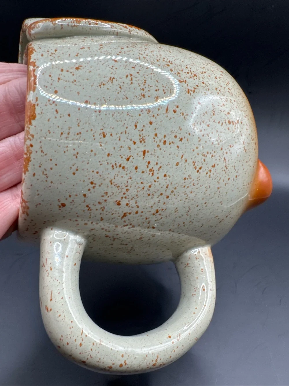 Elephant Mug with Tea Bag Holder, 15 oz, tanish With Orange Specks